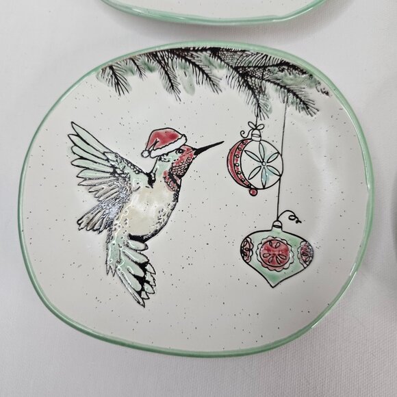 Eli + Ana Holiday Hummingbird 6 Inch Appy Plate Appetizer Ceramic Lot of 4 - Picture 5 of 11